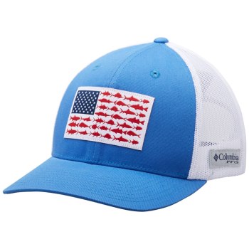 Columbia PFG Mesh Snap Back Fish Flag Ball, Gorras Azules Blancos Para Hombre | 627589-YKO